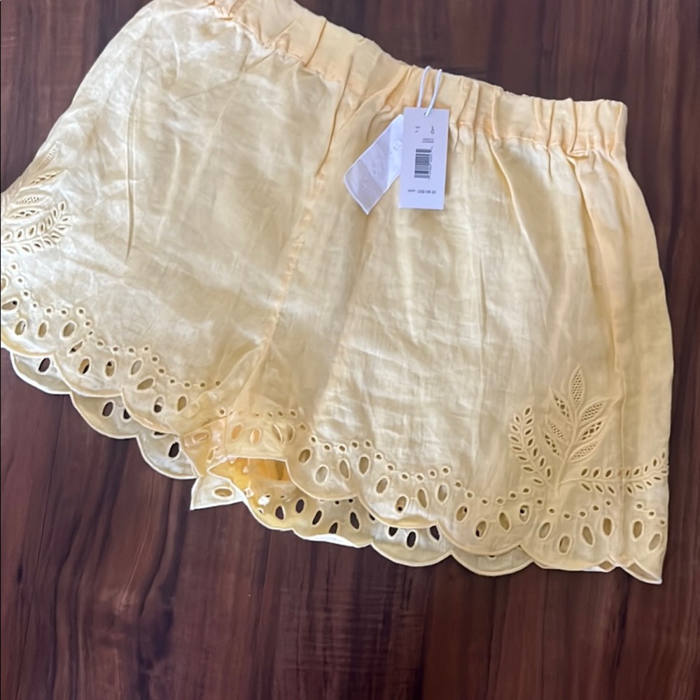 Magaschoni Yellow High Waist Eyelet Shorts - Picture 2 of 8